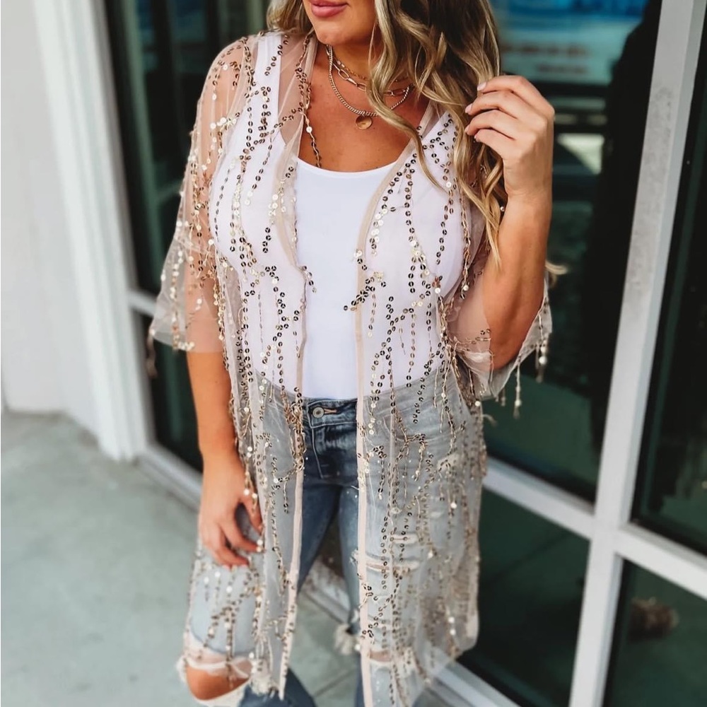 Champagne Sequined Kimono NWT